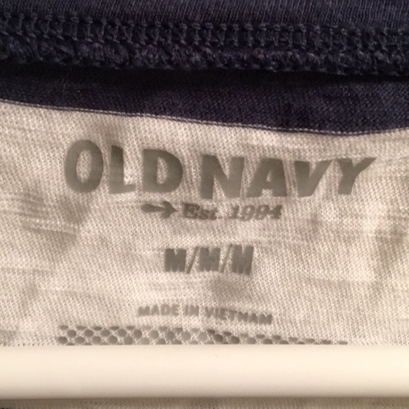 Old Navy: Navy Blue & white striped u-neck top. - Picture 2 of 4